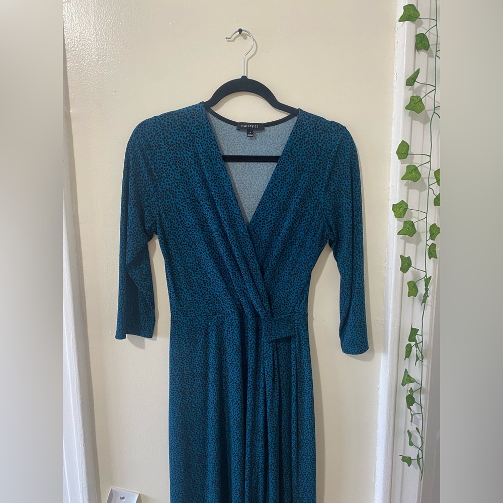 Blue polka-dot long-sleeve dress